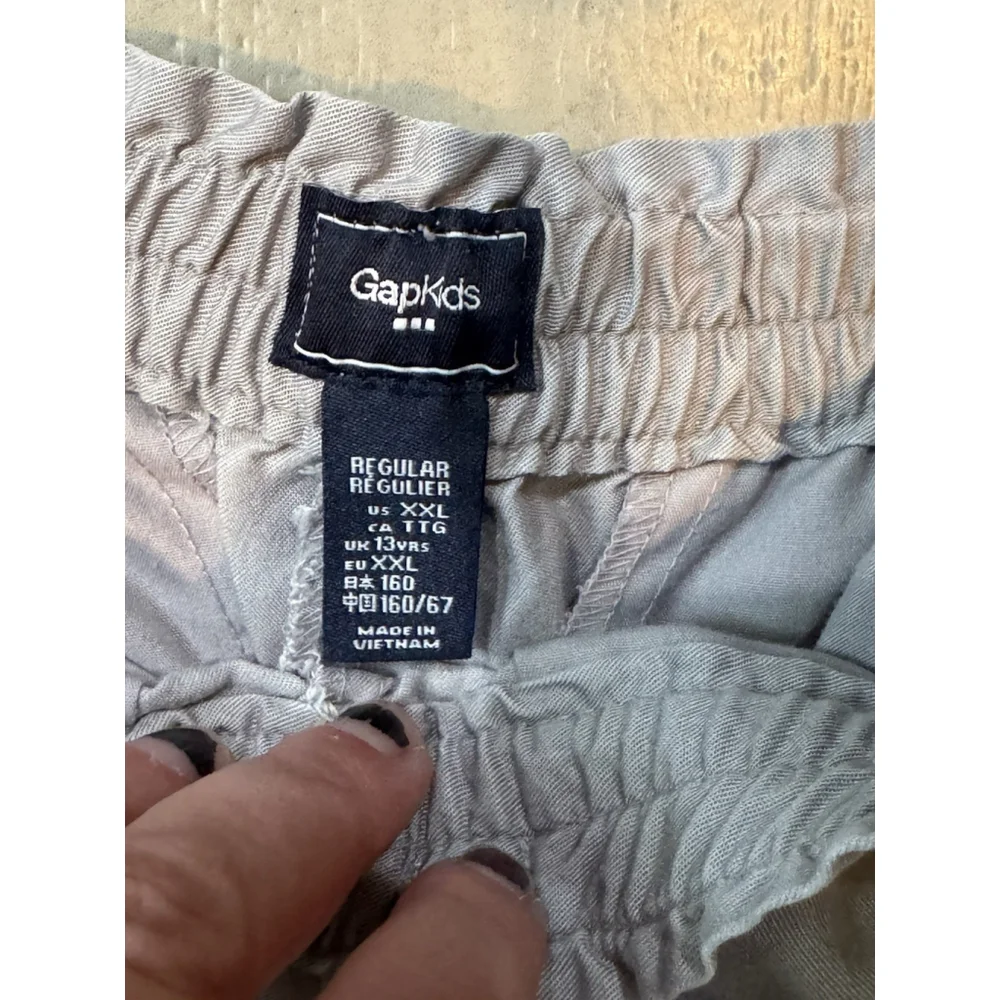 GAP KIDS CASUAL PANTS XXL 14-15 FAUX FLY TWO POCKETS ELASTIC AT CUFF TIE EUC